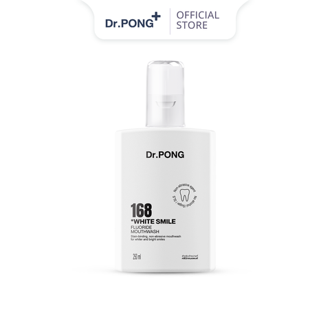 Nước súc miệng trắng răng, giảm mảng ố vàng, khử mùi hôi miệng Dr.PONG 168 White smile fluoride mouthwash 250ml