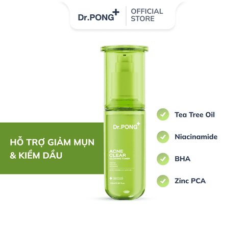 Toner hỗ trợ giảm mụn, kiềm dầu Dr.PONG Acne Clear Glowing Toner 100ml