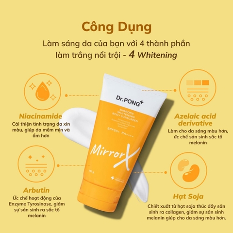 Kem chống nắng toàn thân Dr.PONG MirrorX whitening SPF50+ PA++++ 150g