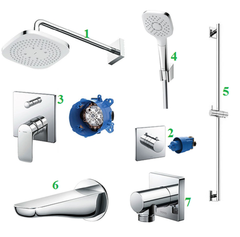 Sen tắm âm tường TOTO: TBW02004A-TBV02103B-TBG04304B-TBW02006A-TBW02012B-TBG02001B-TBW02013B