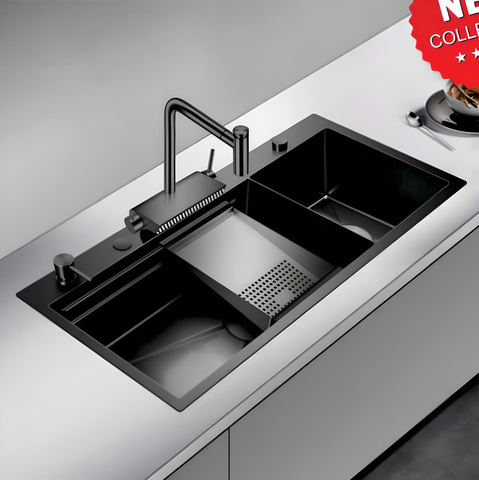 Chậu rửa bát 2 hố kích thước lớn Geler GL- NN 9247, inox SUS304 mầu xám ,phủ Nano kháng khuẩn.
