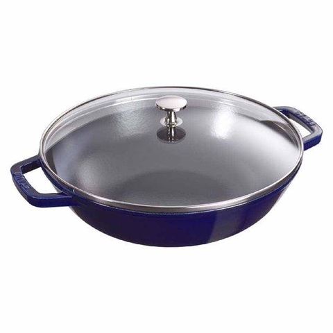 Chảo gang Staub Wok màu xanh đen 29cm - 4.25L