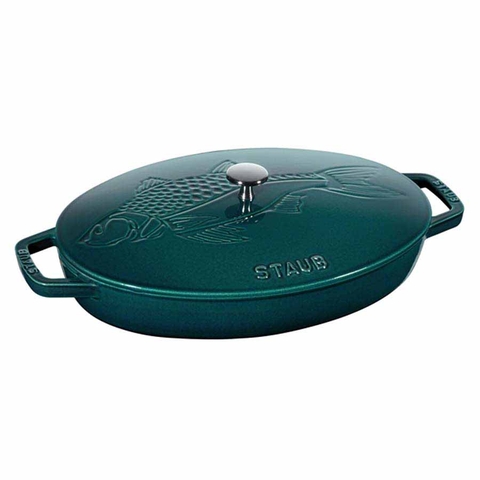 Nồi Oval nắp hình con cá màu xanh ngọc Staub 33cm