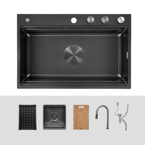 Chậu rửa bát 1 hố lớn Kluger KWF8161FB – S76W Plus, bề mặt Linen chống xước dễ vệ sinh