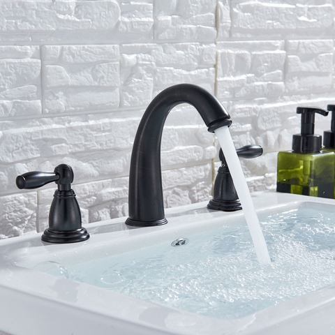 Vòi chậu lavabo vòi bồn tắm 3 lỗ mạ màu đen Daelim DL-99061B