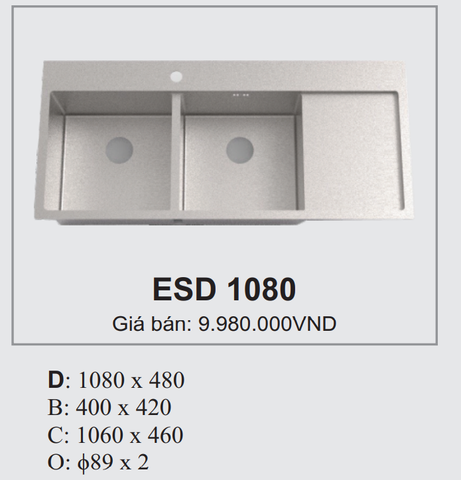 Chậu rửa bát 2 hố Hàn Quốc ECOFA ESD 1080
