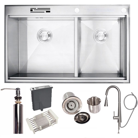 Combo RANOX chậu rửa bát Hàn Quốc dày 6mm và vòi rửa chén rút dây RN441616