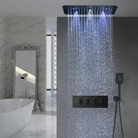 Sen tắm âm trần Daelim DL-850010 (Bát trần 50x50cm),bát sen gắn trần màu đen có đèn.