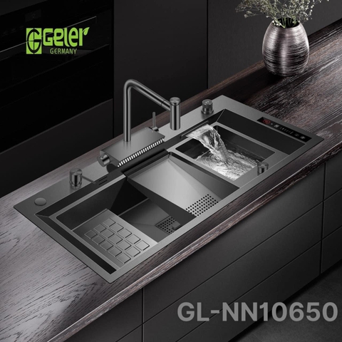 Chậu rửa bát 2 hố kèm  máy khử khuẩn thực phẩm công nghệ Hydroxyl . Chậu rửa bát Geler GL- NN 10650