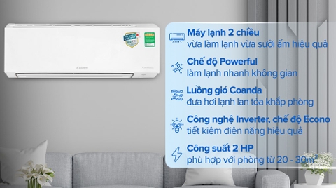 Điều hòa 2 chiều Daikin Inverter 2 HP FTHF50VAVMV
