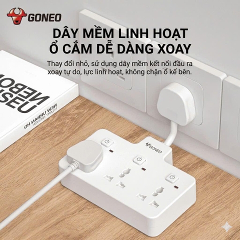 Ổ Cắm Điện GONEO NZ3030R 3 Ổ 3 Công Tắc Riêng - Có Nắp Che An Toàn - Chống Cháy 2500W