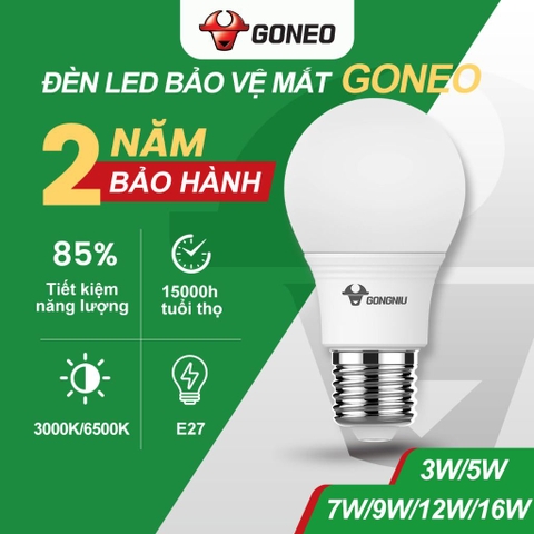 Bóng Đèn LED Bulb Gongniu-Nhiều Công Suất 3W-12W - Hàng Chính hãng - Bảo Hành 2 Năm (Ánh Sáng Trắng)