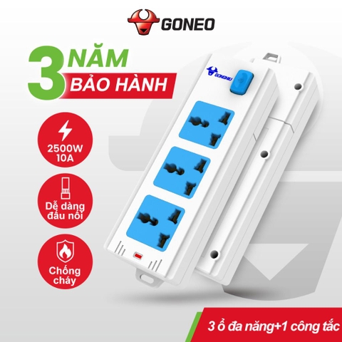 Ổ Cắm Điện Chống Cháy Không Dây GONGNIU - 3 Ổ Đa Năng 1 Công Tắc - 2500W/10A- 413K - Chính Hãng