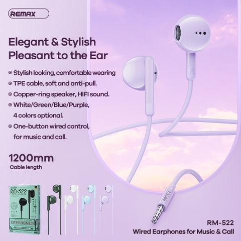 Tai nghe có dây 3.5 Remax RM-522 chính hãng [BH 1 năm]