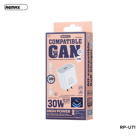Bộ sạc nhanh 30w Remax RP-U71 Type C CN/EU (cóc 1 cổng type c+ cáp 2 đầu type c (c-c)) chính hãng [BH: 1 NĂM]