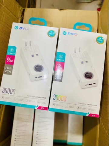 Pin sạc nhanh 66W DVIP DV- G36 30.000mAh có màn hình hiển thị % pin kèm 2 cáp liền thân [BH: 6 THÁNG]