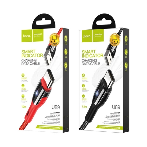 Cáp sạc nhanh Hoco U89 usb ra Type C 1.2M có đèn led báo sạc chính hãng [BH 1 năm] / pktn sale