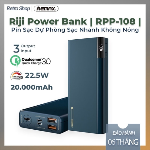 Pin sạc nhanh 22.5w Remax RPP-108 20.000mAh PD QC3.0 sạc dự phòng chính hãng [BH 1 năm]
