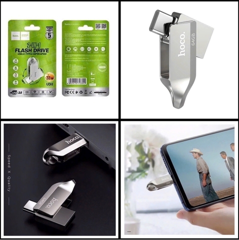 Usb 2in1 HOCO UD8 32Gb (2 đầu Type-c vs Usb) chính hãng [BH 1 năm]