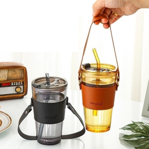 Ly thuỷ tinh mix da 450ml Gorgous có quai xách tiện lợi, tặng ống hút [BH: None]