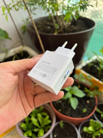 Cóc sạc nhanh Samsung S22 ZIN TRẮNG 5G ĐÓNG BỊCH (KO KÈM CÁP) PD 35w (Cóc 1 Usb-A, 1 Usb-C Type C) [BH 3 tháng] / pktn sale