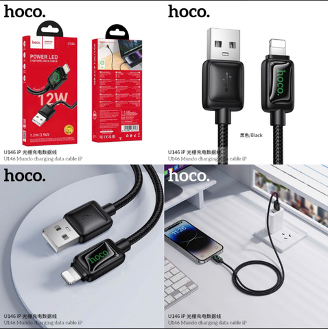 Cáp sạc nhanh 12w HOCO U146 Iphone cáp dây dù usb ra iphone dài 1m2 chính hãng
