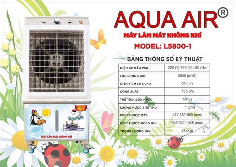 Quạt điều hòa hơi nước AQUA AIR L5800-1 50 lít công suất 135w dung tích 50L [BH 1 năm]