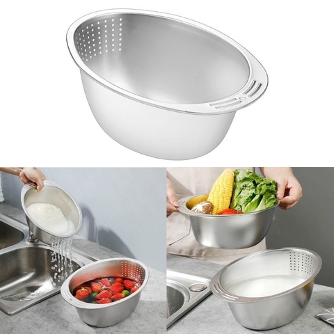 Thau, chậu vo gạo, rửa trái cây có lỗ thoát nước inox [BH: NONE]