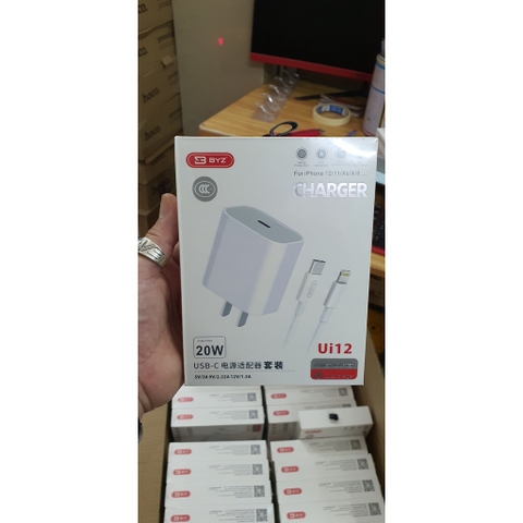 Bộ sạc nhanh 20W BYZ Ui12 cho iphone 11 12 13 14 (cóc 1 cổng usb C, cáp type c ra lightning iPhone -c-l) [BH: 3 THÁNG]