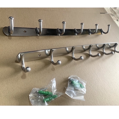 Móc treo quần áo, chìa khóa, nón v.v đầu tròn 6 móc size 37cm, dày dặn tiện lợi (tặng kèm tắc kê và ốc)