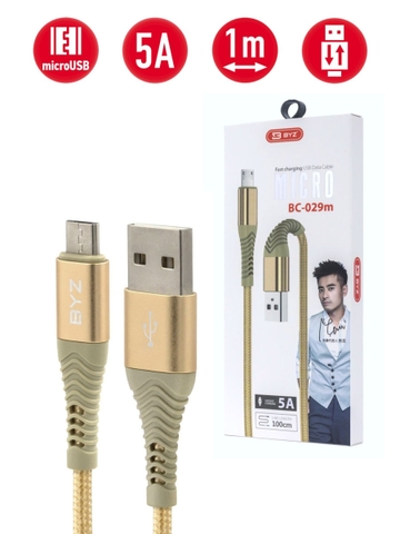 Cáp sạc nhanh 5A dây dù BYZ 029m usb ra samsung micro 1m chính hãng [BH 6 tháng]