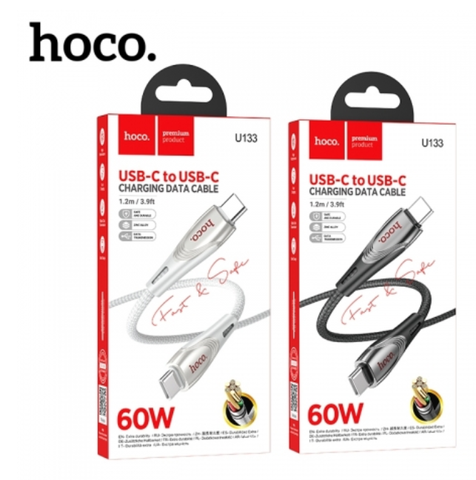Cáp sạc nhanh 60W dây dù Hoco U133 c-c Type C ra type-C chính hãng [BH 1 Năm]