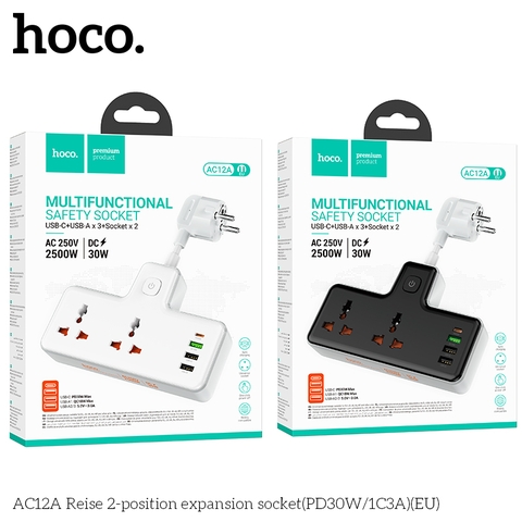 Ổ cắm điện đa năng HOCO AC12A PD30W 3 cổng USB + 1 cổng Type C cáp dài 8,5cm chính hãng [BH 1 NĂM]