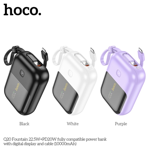 Pin sạc dự phòng sạc nhanh 22.5w Hoco Q20 nhỏ gọn dung lượng 10.000mAh kèm cáp lightning/ type c chính hãng [BH: 1 NĂM]