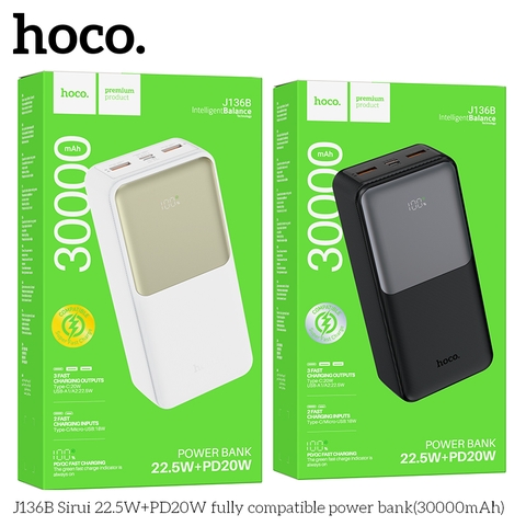 Pin sạc nhanh 22.5w HOCO J136B 30.000mAh dự phòng màn hình LED chính hãng [BH 1 Năm]