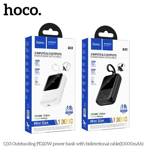Pin sạc nhanh 20w HOCO Q33 10.000mAh dự phòng PD20W có màn hình LED, kèm cáp hai chiều liền thân chính hãng [BH: 1 NĂM]
