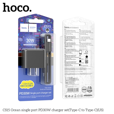 Bộ sạc nhanh HOCO CS15 PD30W Type-C ra Type-C (c-c) Chính Hãng [BH 1 NĂM]