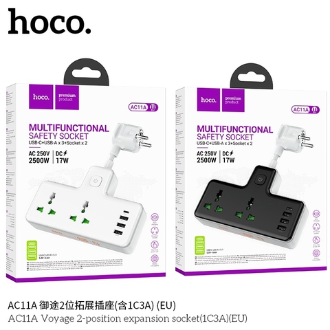 Ổ cắm điện đa năng HOCO AC11A PD17W 3 cổng USB + 1 cổng Type C cáp dài 8,5cm chính hãng [BH 1 NĂM]