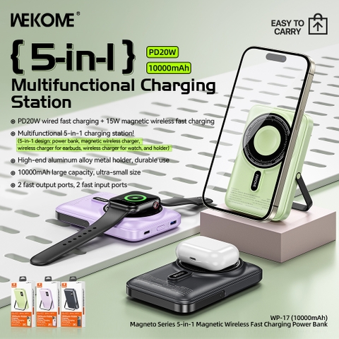 Pin sạc không dây sạc nhanh 22.5W Wekome WP-17 10.000mAh dự phòng QC3.0+PD 22.5W chính hãng [BH 1 Năm]