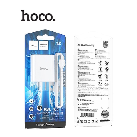 Bộ sạc nhanh 20w HOCO C97 (c-c) (2 cổng PD QC3.0) kèm cáp Type C ra Type C chính hãng [BH 1 năm]