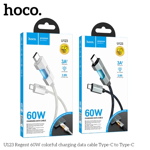 Cáp sạc truyền dữ liệu có đèn báo Hoco U123 c-c cổng Type-C ra Type-C chính hãng  [BH 1 NĂM]