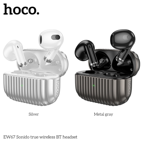 Tai nghe bluetooth V5.3 Hoco EW67, 2 tai có doc sạc thiết kế thời trang rãnh sọc, không có nút cao su [BH: 1 NĂM]