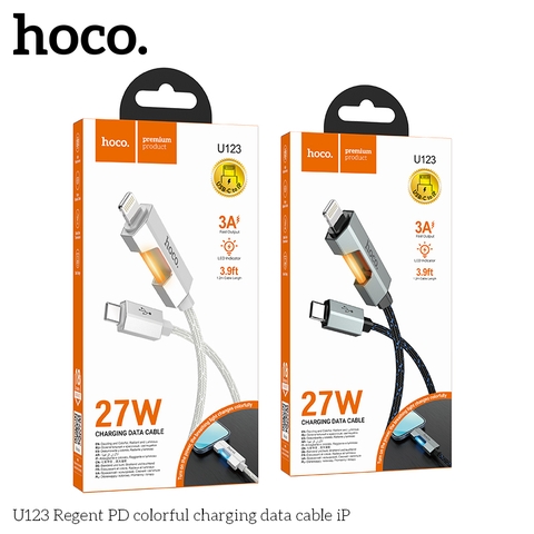 Cáp sạc nhanh 27w Hoco U123 c-l cổng Type C ra iPhone Lightning truyền dữ liệu có đèn báo chính hãng  [BH 1 NĂM]