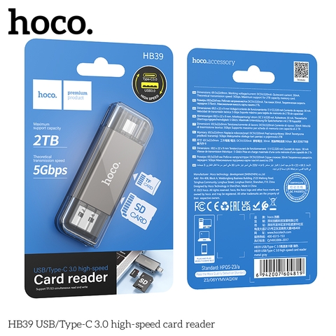 Đầu lọc thẻ tốc độ cao usb/Type-C HB39 chính hãng [BH 1 năm]