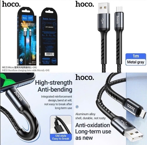 Cáp sạc nhanh 3A dây dù HOCO ME15 Usb ra Samsung Micro 1M có đèn led báo sạc chính hãng [BH 1 năm]