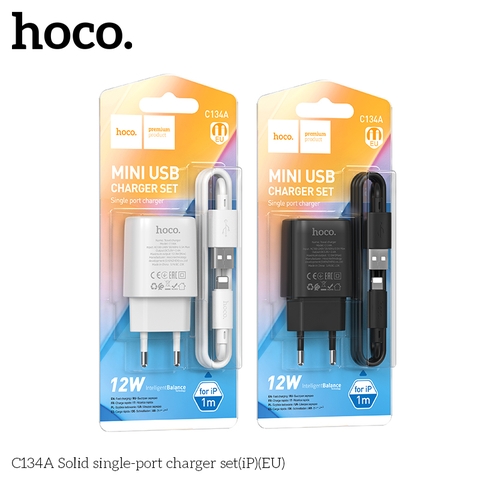 Bộ sạc 12w HOCO C134A cáp USB ra iPhone Lighting (EU) chính hãng [BH 1 Năm]