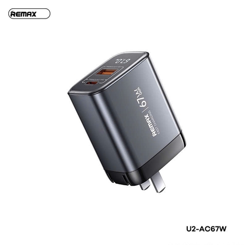 Cóc sạc nhanh 67W REMAX U2-AC67W CN 2 cổng (1 cổng Type PD 67W + 1 cổng USB QC3.0 30W) màn hình kỹ thuật số chính hãng [BH: 1 năm]