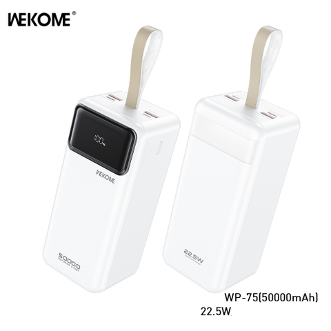 Pin sạc nhanh 22.5w Wekome WP-75 50.000mAh dự phòng QC3.0+PD 22.5W chính hãng [BH 1 Năm]