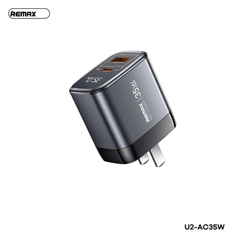 Cóc sạc nhanh 35W REMAX U2-AC35W CN 2 cổng (1 cổng Type PD 35W + 1 cổng USB QC3.0 30W) màn hình kỹ thuật số chính hãng [BH: 1 năm]
