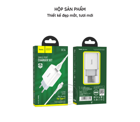 Bộ sạc nhanh 2.4A EU Hoco DC36 Type c (cóc 1 cổng usb+ cáp 1 cổng usb ra type c) chính hãng [BH: 1 NĂM]